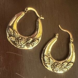 New. Rose embellished Gold/Brass 1" Huggie Hoop Earrings from Urban Outfitters